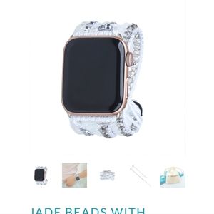 Victoria Emerson JADE BEADS WITH SILVER ACCENT ON WHITE APPLE WATCH STRAP